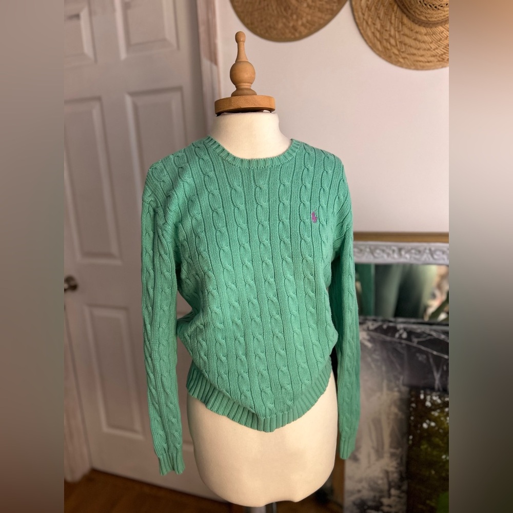 Ralph Lauren Teal Green Cable Knit Sweater